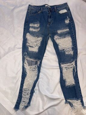 Cello Women's Dark Blue Ripped Skinny Jeans